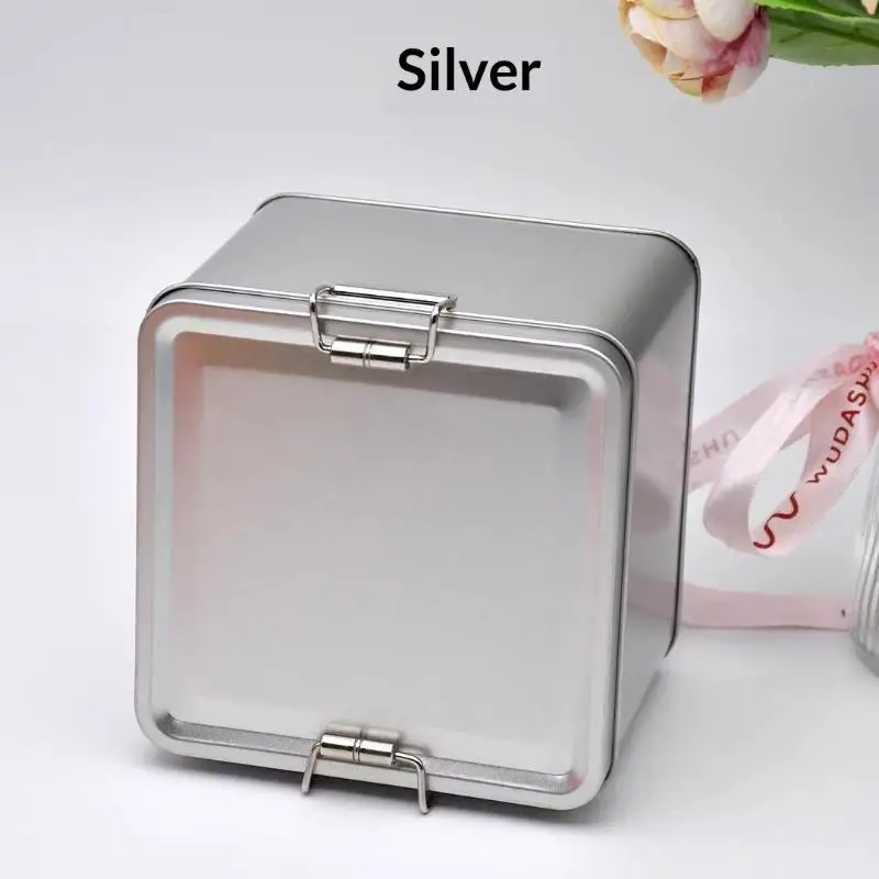 Durable Metal Rectangular Iron Storage Box with Secure Snap Lid Container for Cake Packaging Travel Food Storage