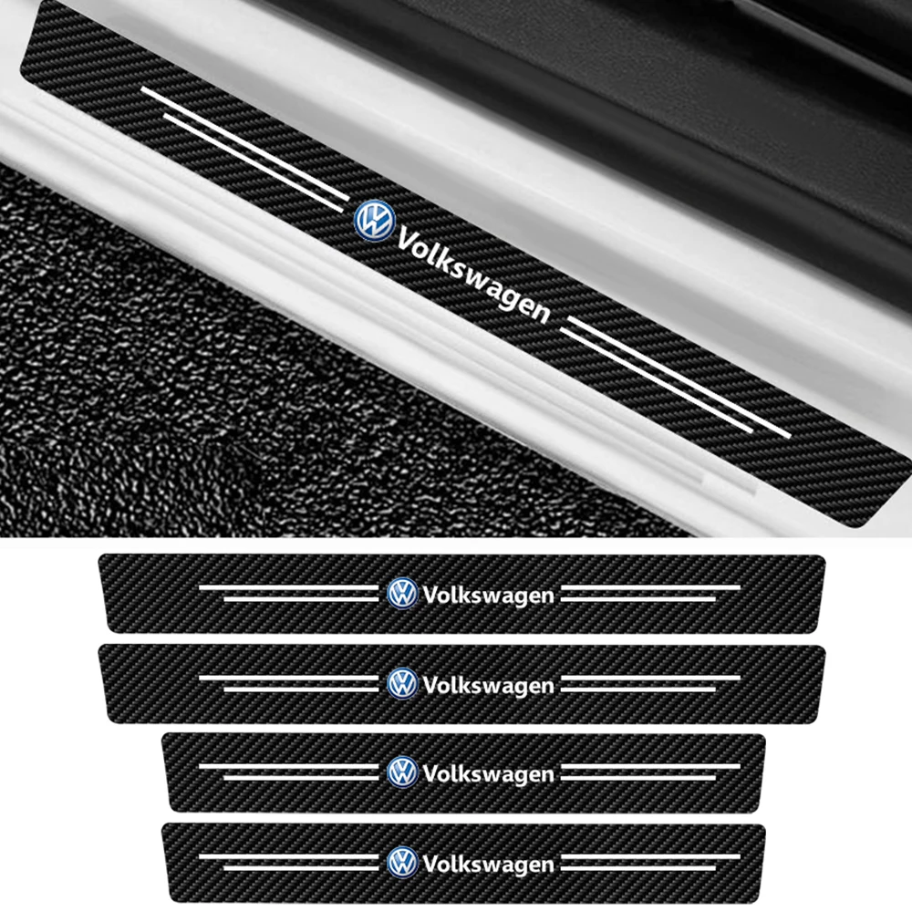 4pcs Leather Car Door Sill Carbon Fiber Sticker Protection Decoration Accessorie For Volkswagen VW RLINE Golf Polo Tiguan Passat