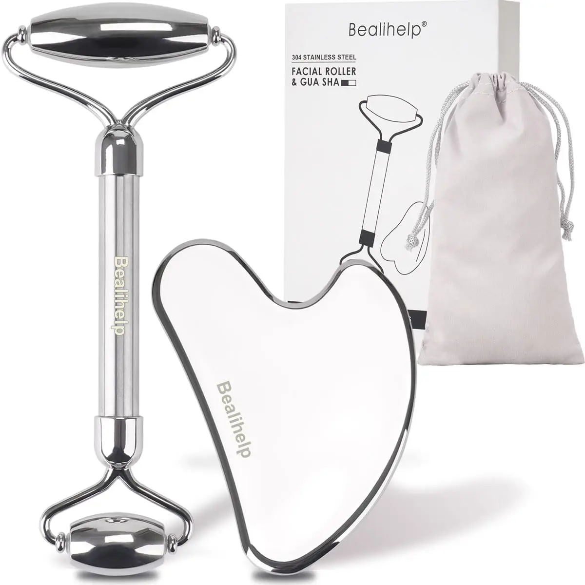 

Stainless Steel Face Roller & Gua Sha Set for Lifting, Firming, and Reducing Puffiness