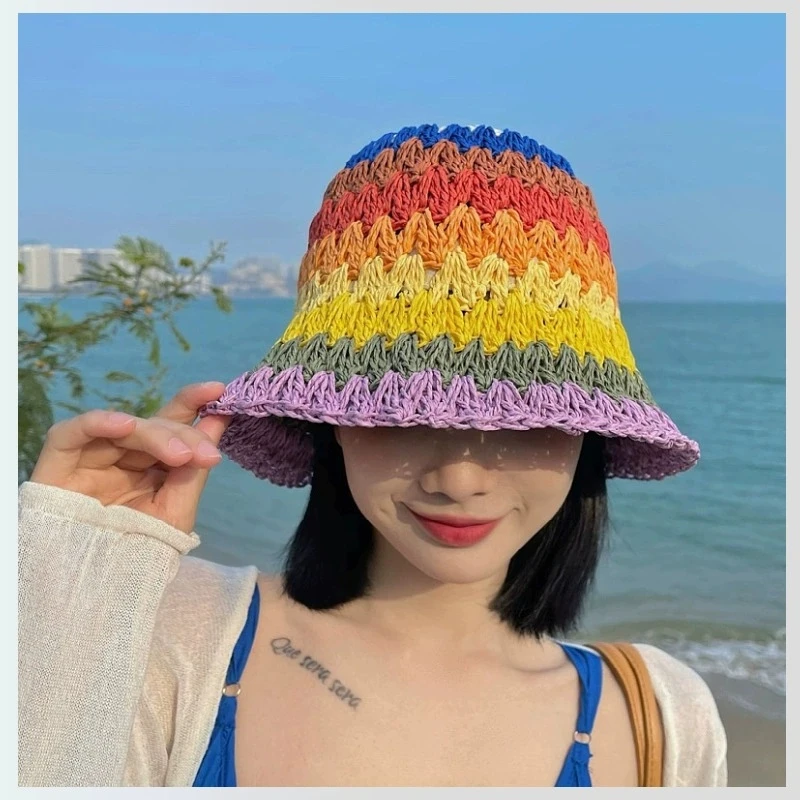 

Летние шляпы для женщин, панама, радужная складная рыбацкая кепка, солнцезащитная шляпа для путешествий, женская пляжная уличная повседневная шляпа от солнца, новинка