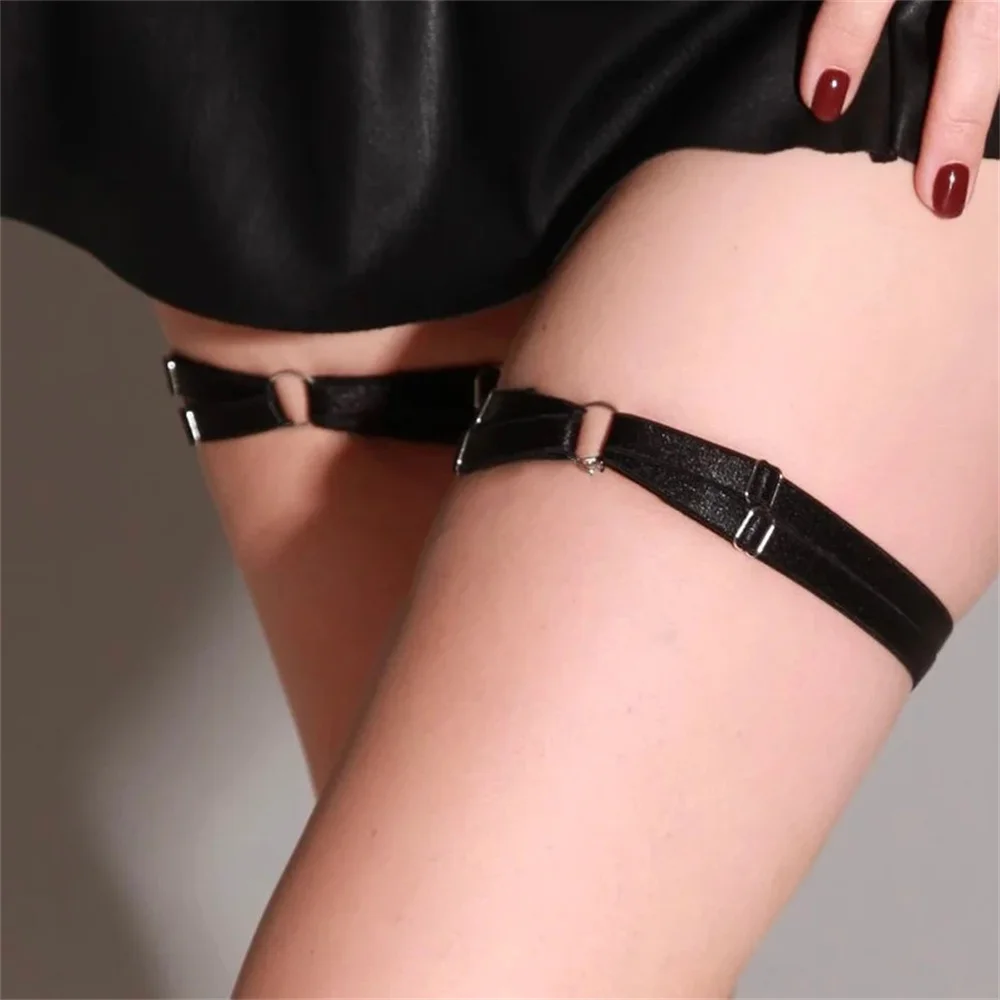 UYEE Salircon Sexy Elasticity Harness Heart Leg Chain Garter Belts Elastic Thigh Ring Garter Adjustable Double Layer Thigh Chain