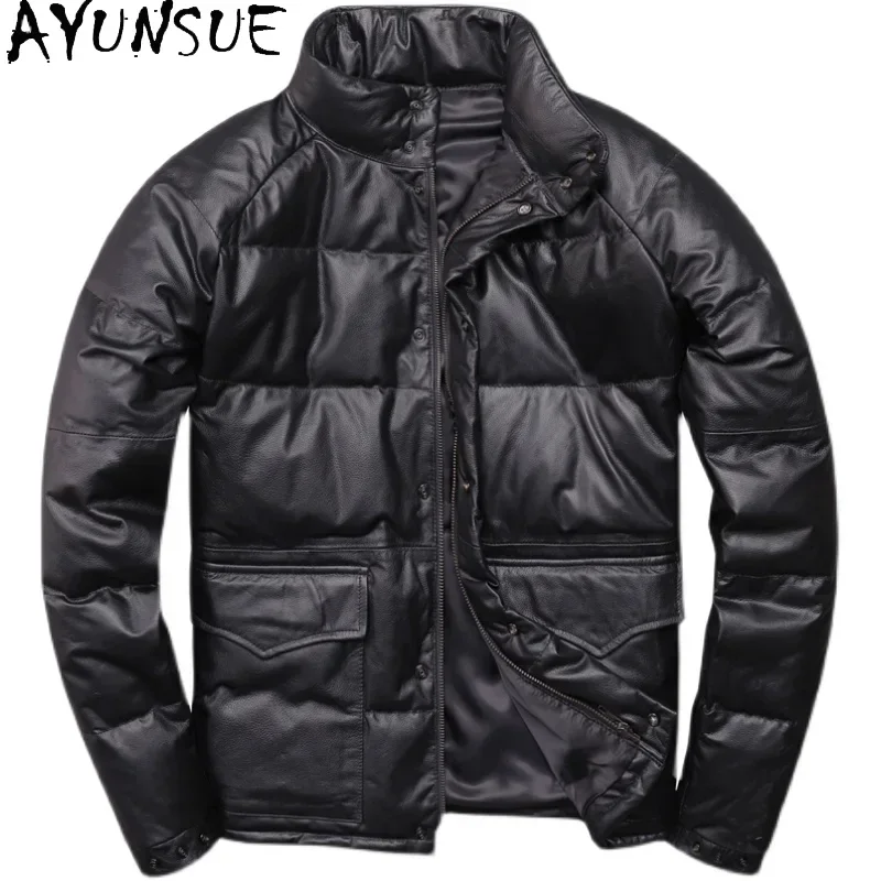 AYUNSUE 2025 New Winter Jackets Men Genuine Leather Down Jacket Men's Padded First Layer Cowhide Coats Thick Warm Coat Jaqueta
