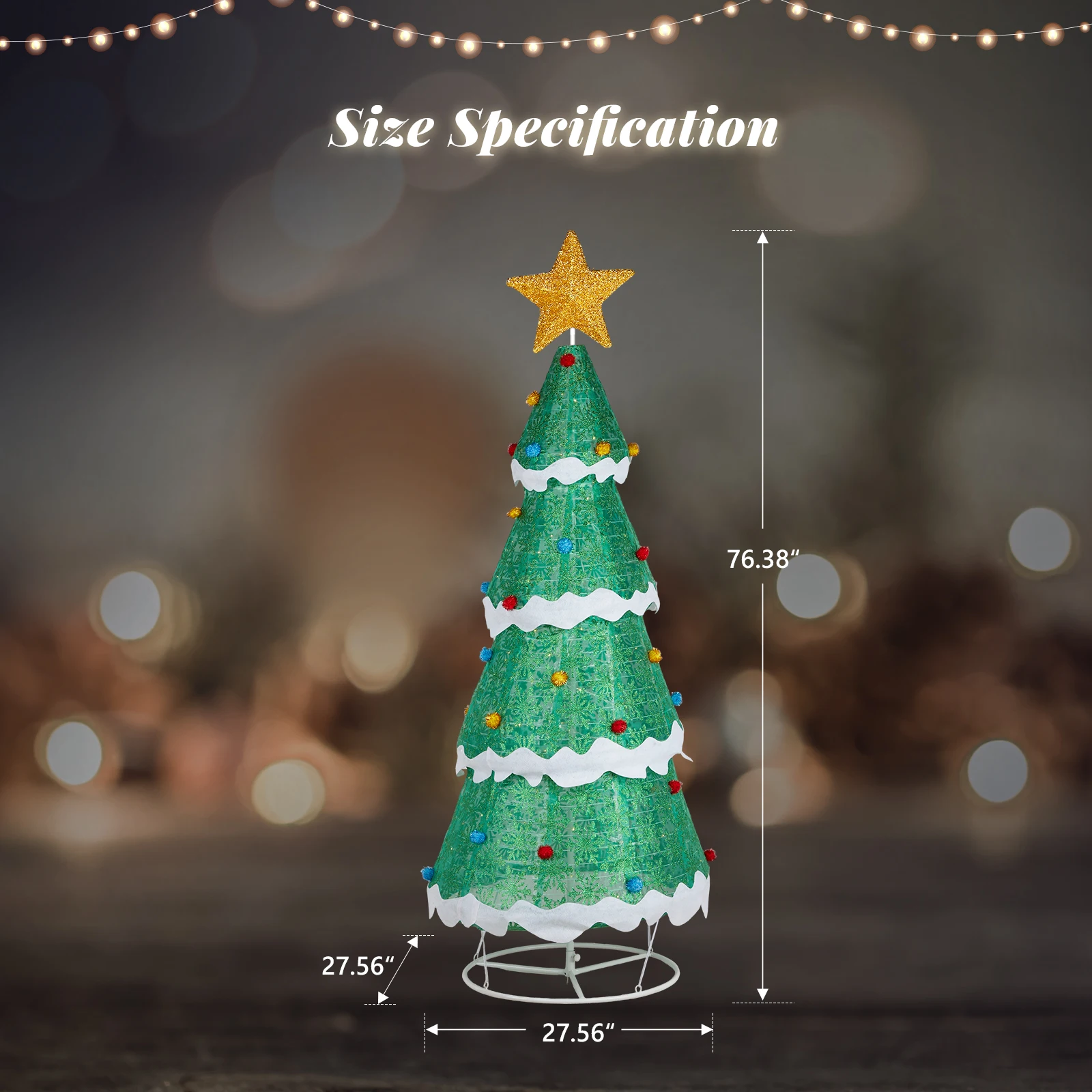 

70*70*194CM Star Christmas Tree Telescopic Warm White Light Snowflake with Powder Cloth 30V3.6W Christmas Tree Light Decoration