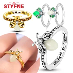 925 Sterling Silver Firely Glow in The Dark Rings Trendy Luminous Gold Color Ring for Women Fine Jewelry Anniversary Gifts