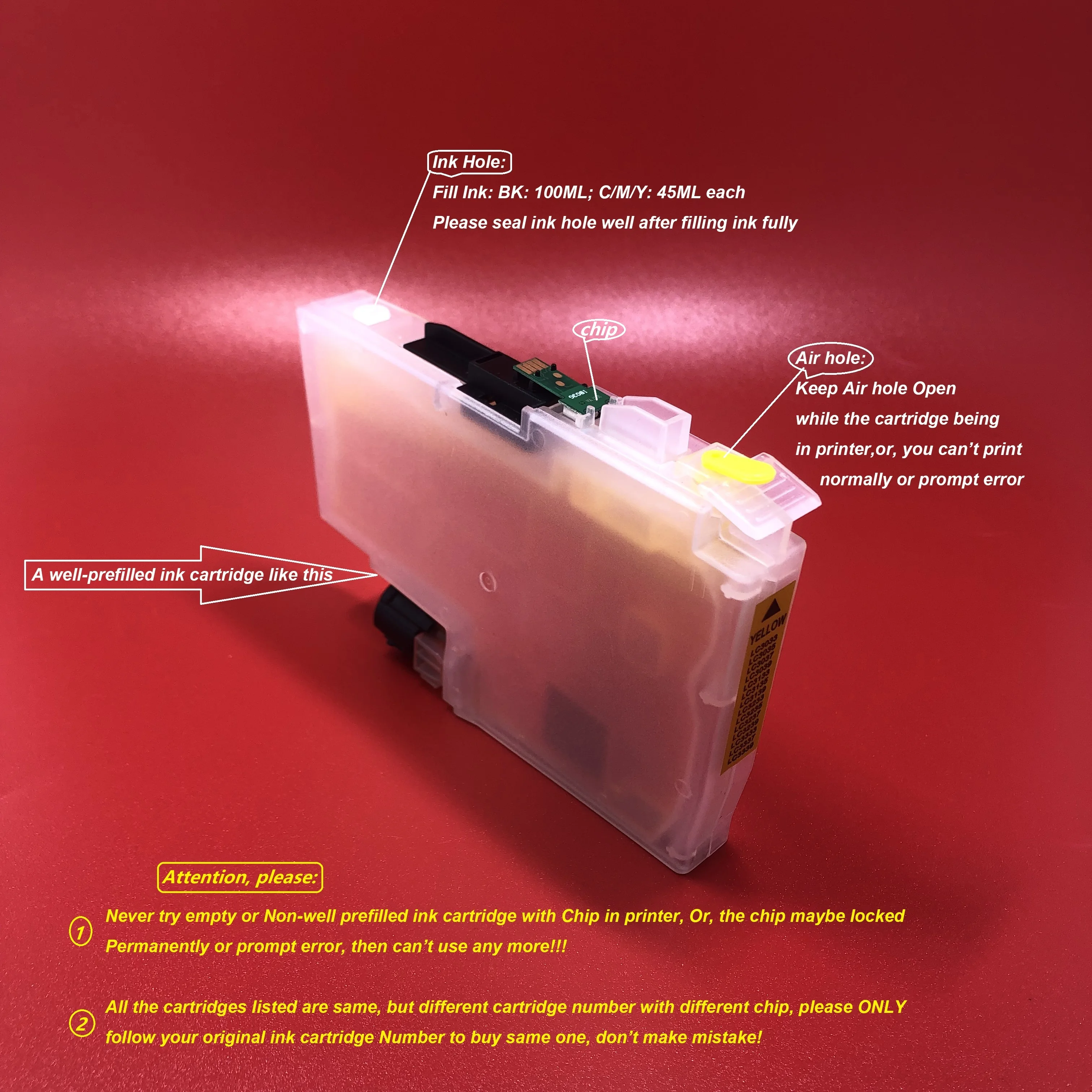 1 комплект, полный LC3037 LC3039, Заправляемый картридж для чернил для Brother MFC-J5845DW XL