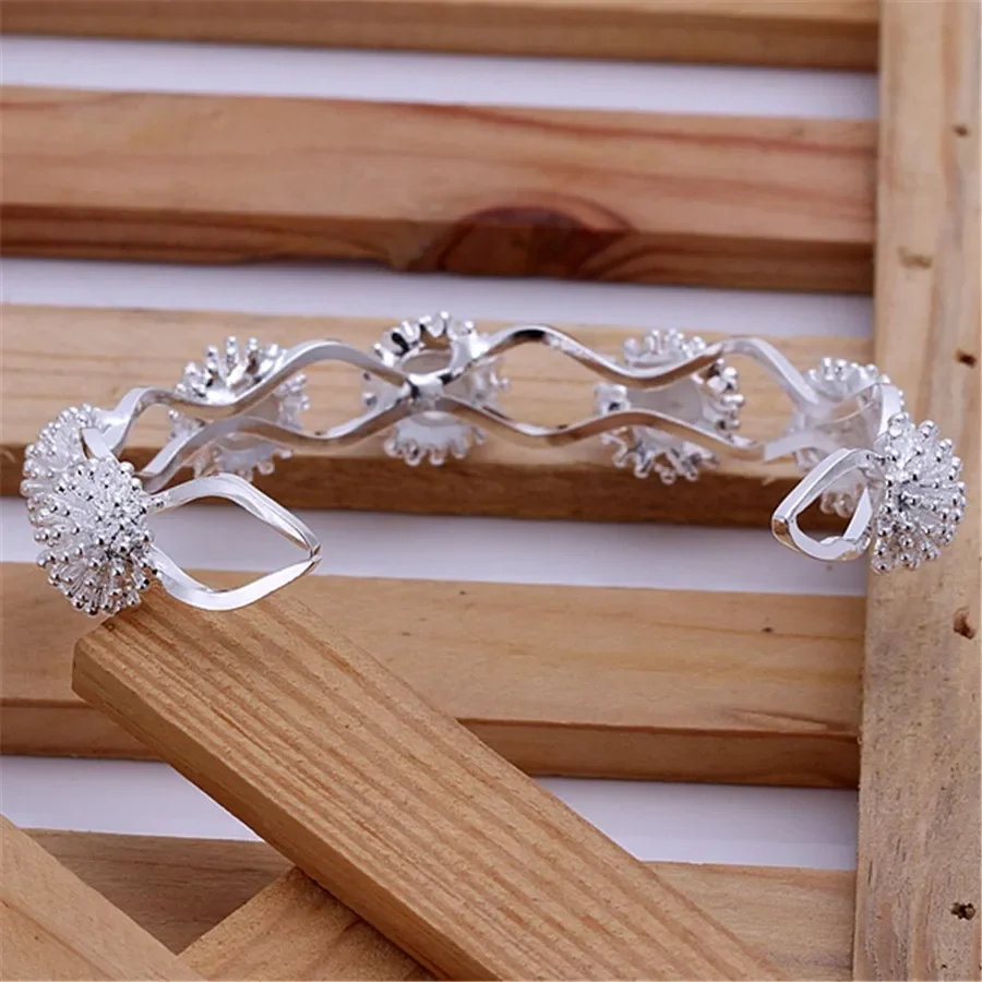 Hot Trend Beautiful Flowers Bangles 925 Sterling Silver Cuff Bracelets For Women Adjustable Jewelry Fashion Wedding Party Gift