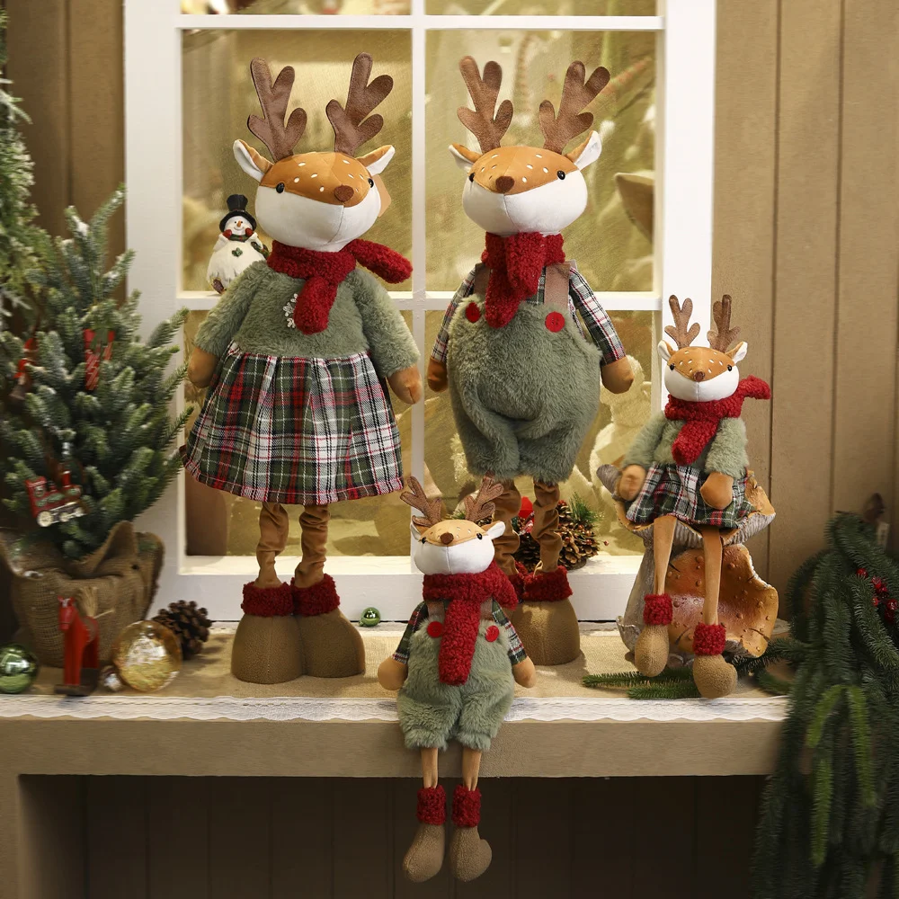 

2025 Christmas Decoration Standing Stretcher Deer Figurine Christmas Moose Tall Legged Doll