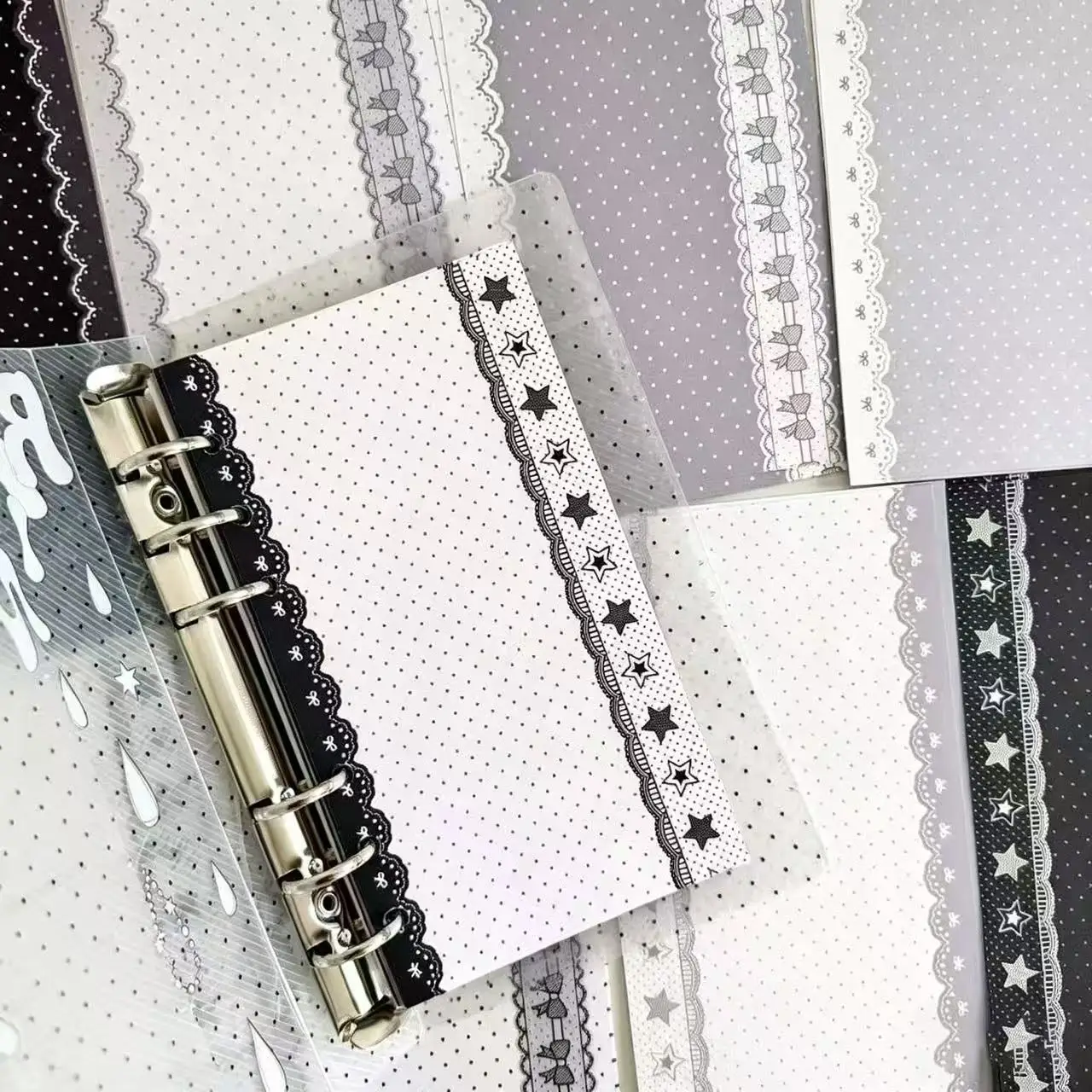 40-teiliges Mix-Set Original A6 Schwarz-Weiß Spitze & Polka Dot Notizbuch-Einlageblätter, lose Blätter, Ersatzkern für Notizbücher, süßes Geschenk – Detail 5