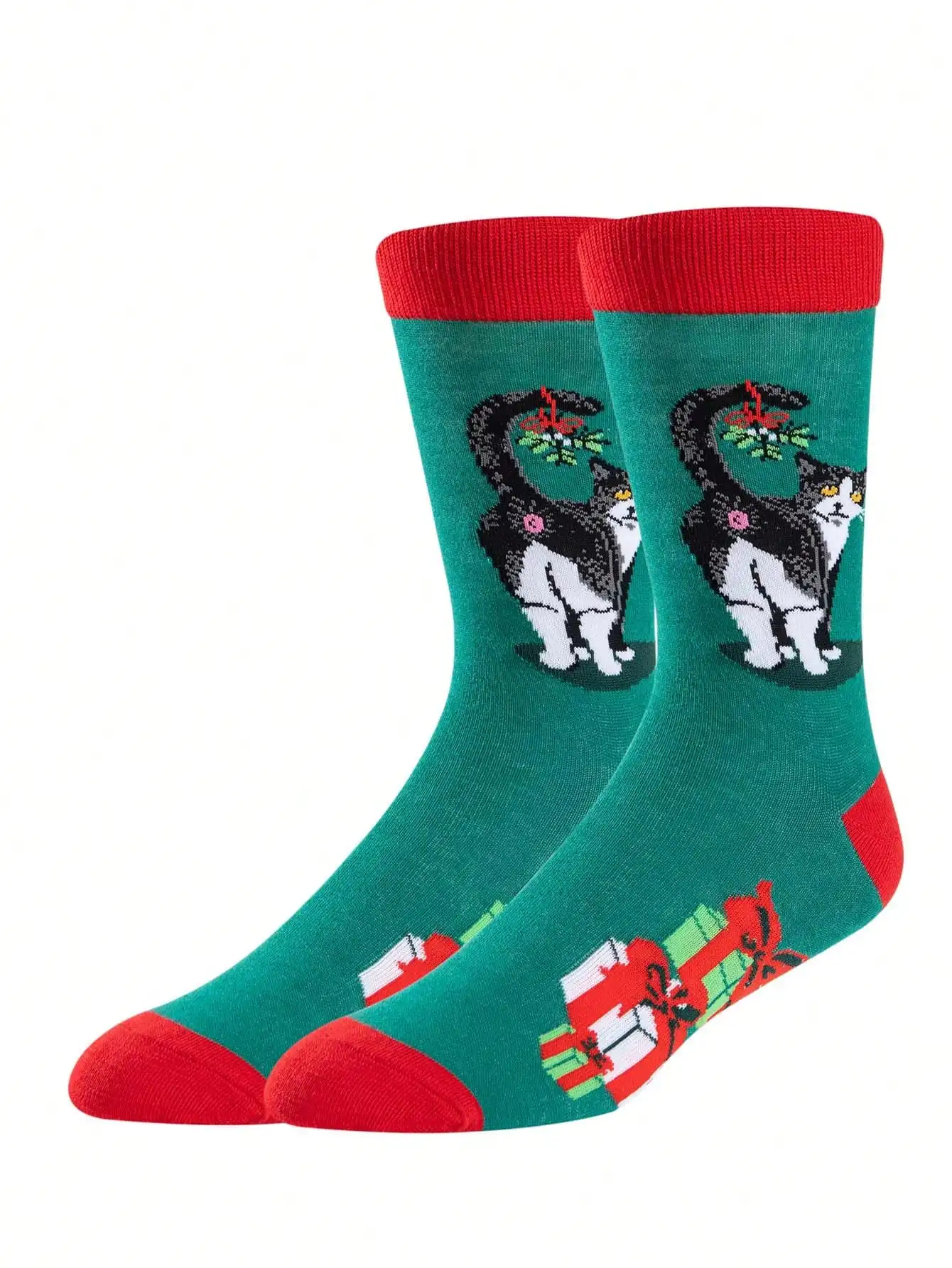 5 Pairs Christmas Theme Fun Socks Set, Cat/penguin/reindeer/gift Box/xmas Tree Pattern, Unisex Holiday Gift & Daily Wear
