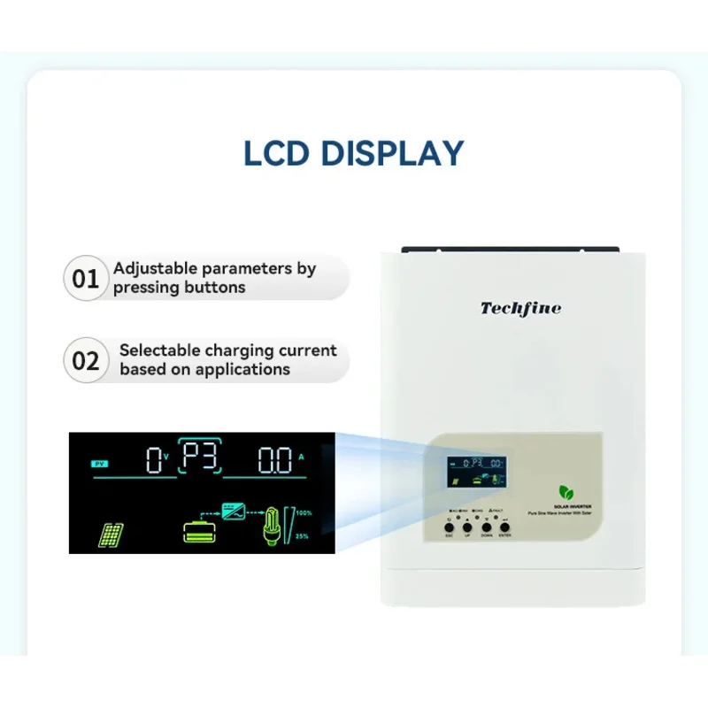 Techfine Onda Sinusoidale Pura 12V 24V DC a AC 220V Off Grid UPS Domestico a Bassa Frequenza All in One MPPT Carica PV Power Inverter