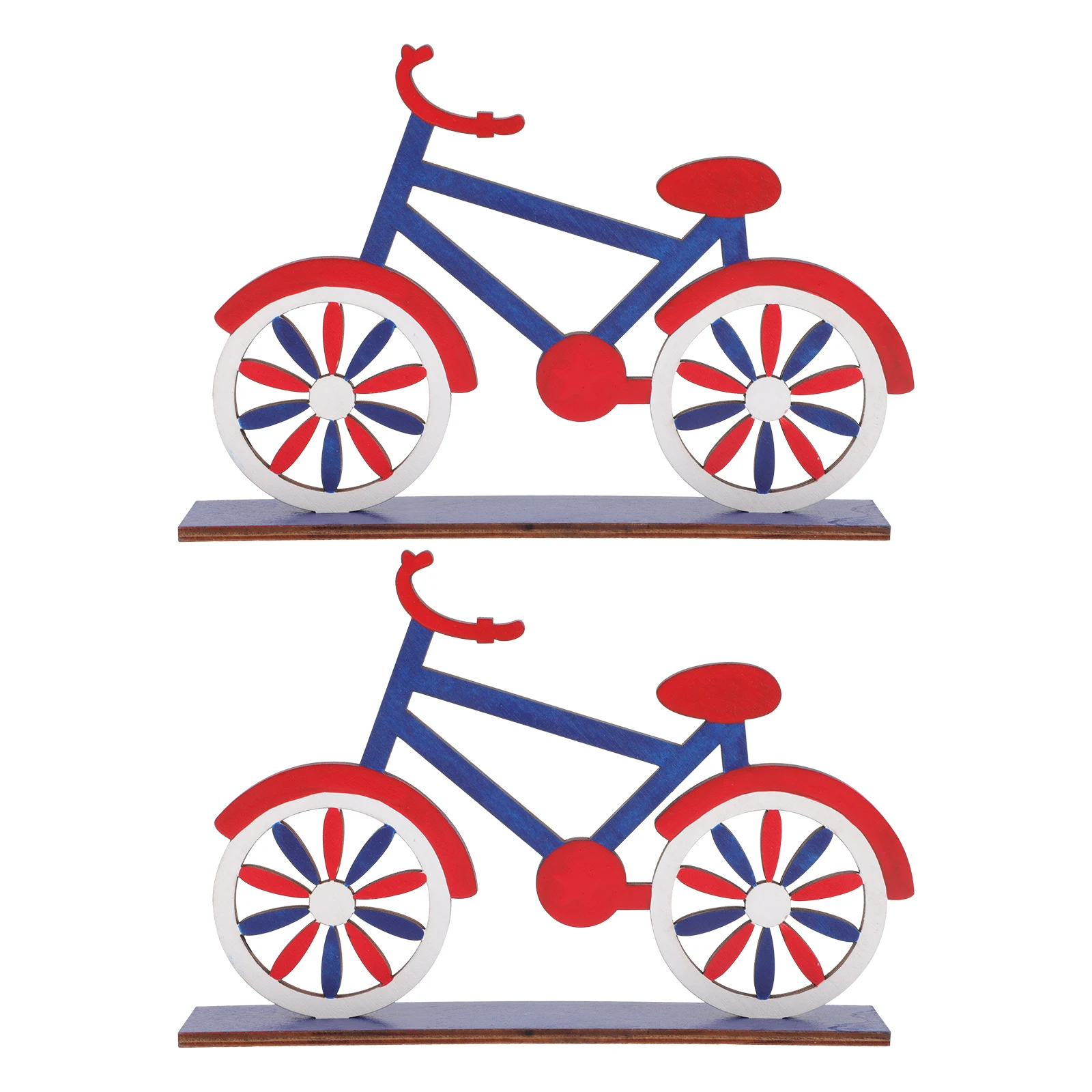 

2 Pcs Wooden Bicycle Decor nament Patriotic Table Centerpieces Memorial Day 4th Of July Desk Countertop Display Fade