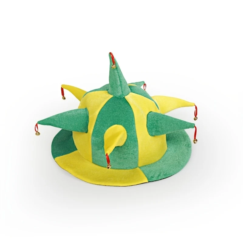 Brazilian Football Jester Velvet Hat with Bells Funny Fan Jester Yellow-green Carnival Headdress Cheering Events Football Match