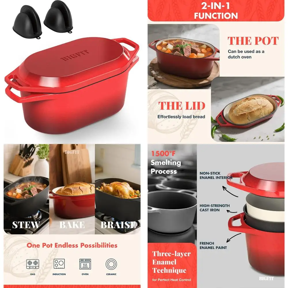 

Эмалированная чугунная голландская духовка, форма для выпечки хлеба емкостью 3,4 литра, овальная форма для буханки для домашнего прицеливания и дрожжного хлеба