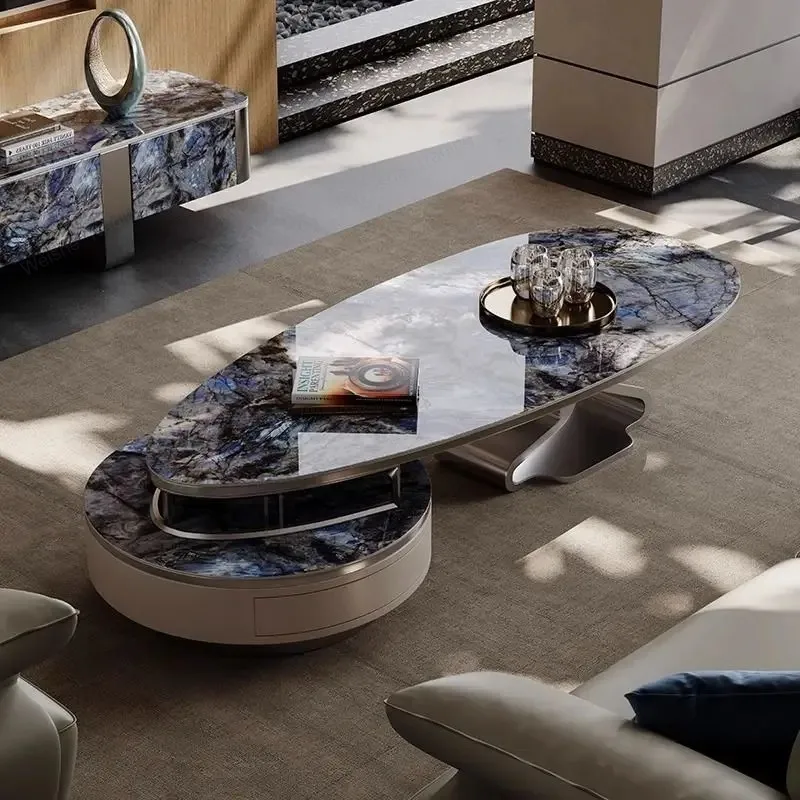 Small apartment household balcony light luxury living room coffee table marble rectangular combination