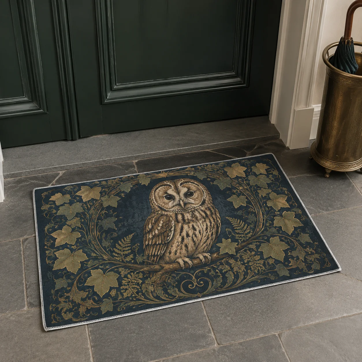 Custom Halloween Doormat Mystical Moon Fall Welcome Mat Gothic Spooky Bird Print Non‑Slip Entrance Rug Indoor Outdoor Home Decor