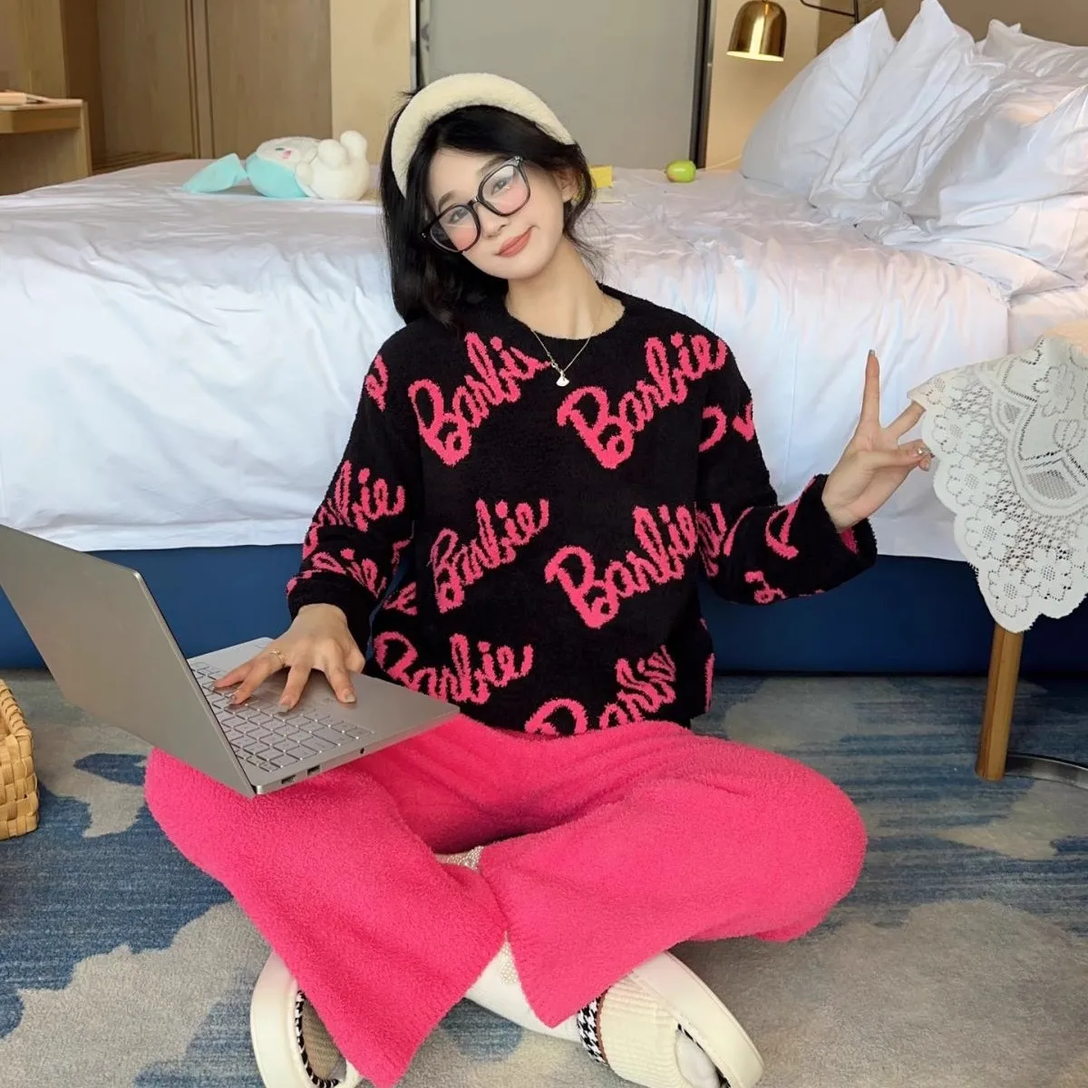 Ropa de dormir holgada informal para mujer, estilo americano y europeo, invierno 2021, nueva ropa gruesa y cálida para el hogar, conjunto dulce de moda para estudiantes