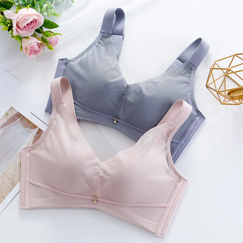 

Women Bra Large Strap Thin Cup B Cup Gathering Fashion Simple Underwire Bra Comfortable Four-row Bra for Women