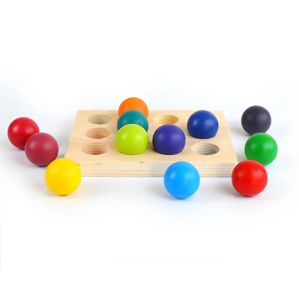 Rainbow Wooden 12 Color Sorting Matching Game, brinquedos educativos para crianças, jogo de contagem, bola brinquedos, desenvolver habilidades motoras