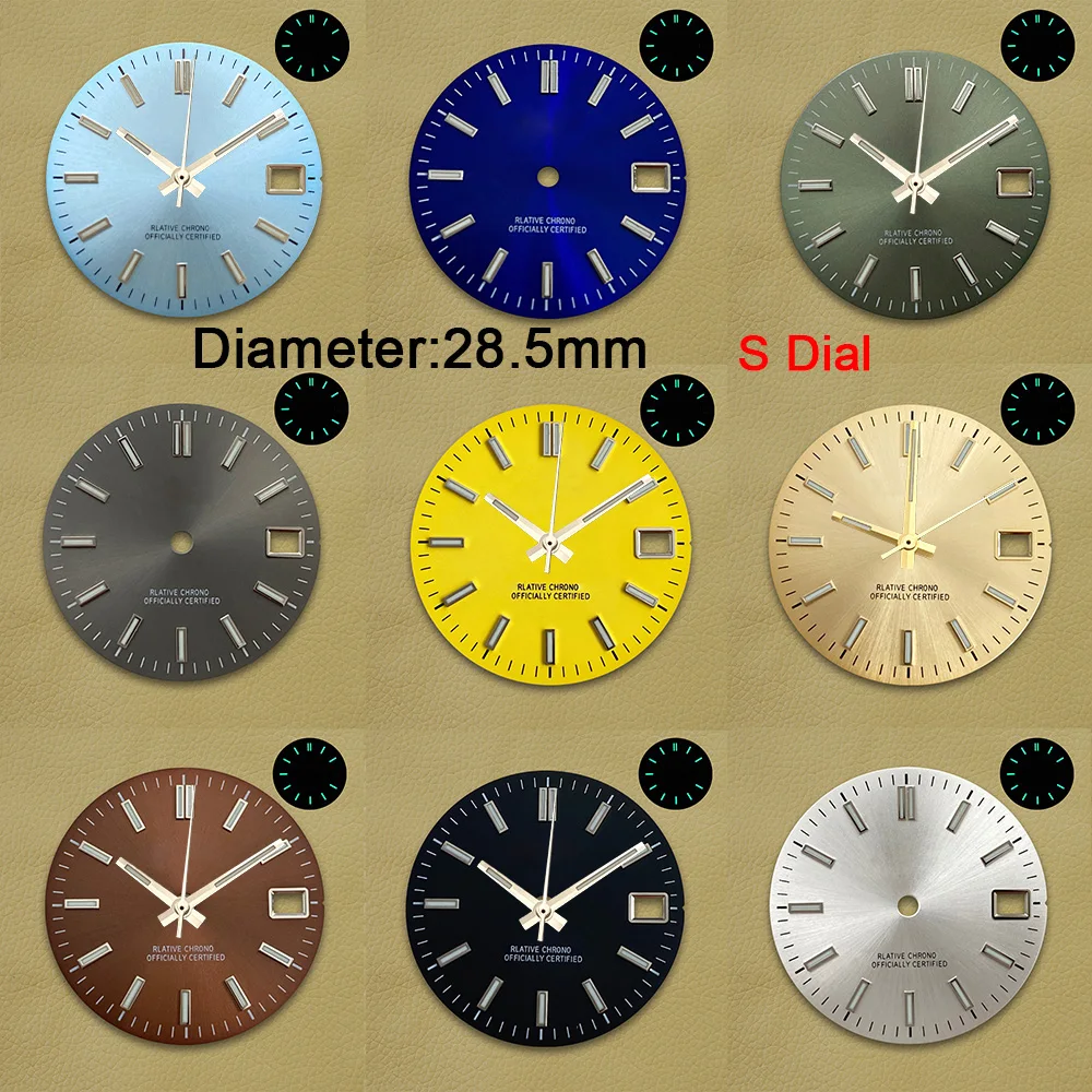 New High Quality 28.5mm S Logo Sunray Dial Fit NH35/NH36/4R/7S Japan Movement Green Luminous Watch Modification Accessories