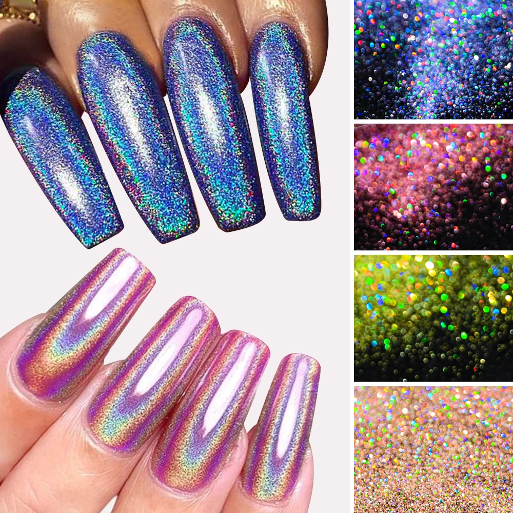 10g Holographic Laser Glitter Nail Powder Extra Fine Rainbow Sparkly Nails Chrome Pigment Dust UV Gel Polish Rubbing Nail Powder