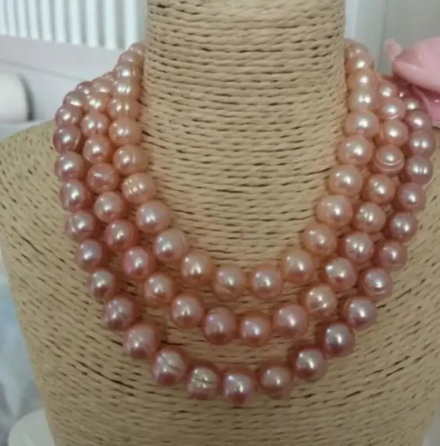 

LONG NATURAL HUGE SOUTH SEA 9-10MM PINK PEARL NECKLACE 50"925silver GOLD CLASP