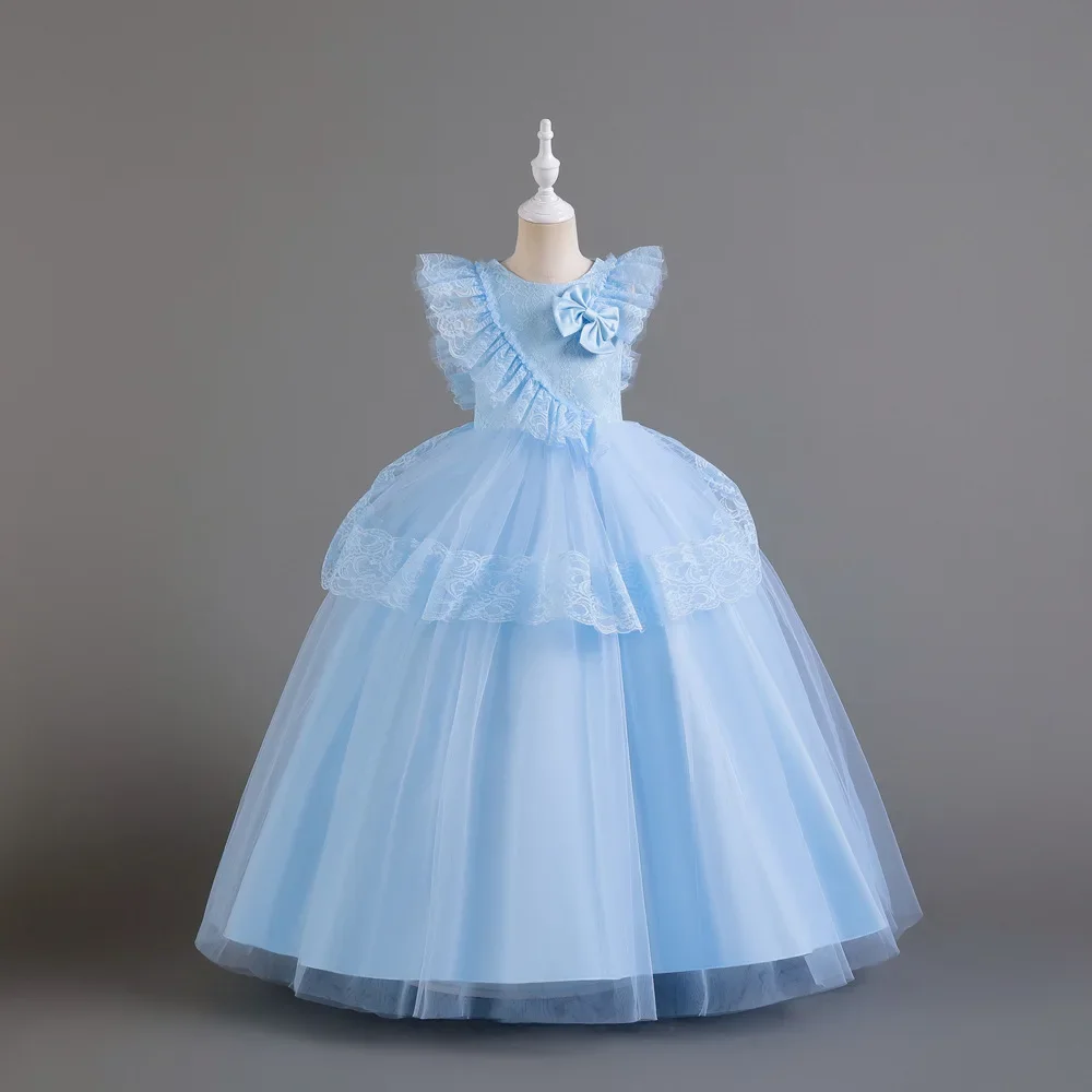 Tulle Flower Girls Dress For Weddings Party Children's Princess Pageant Long Prom Gown Kids Formal Evening Frocks 5-12Y