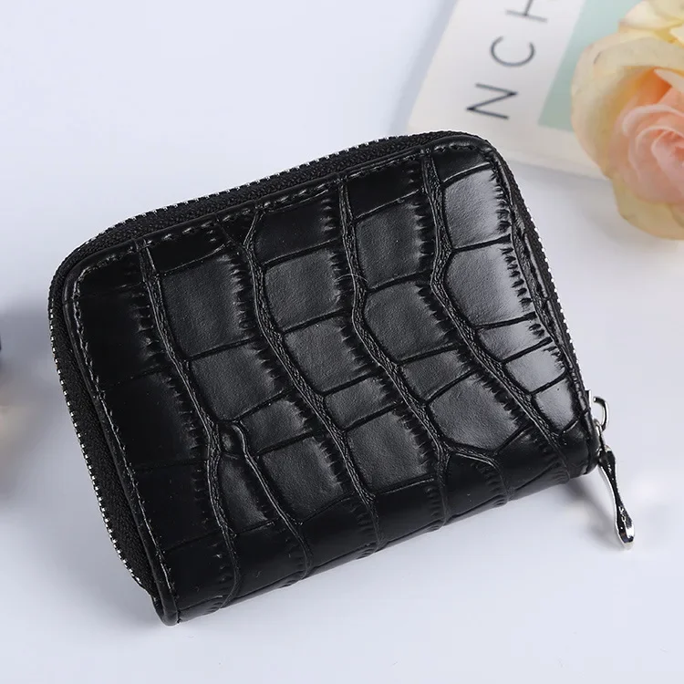 2024 Women's New Long and Short Wallet with Stone Pattern Basic Solid Color Long Wallet Black Pu Wallet