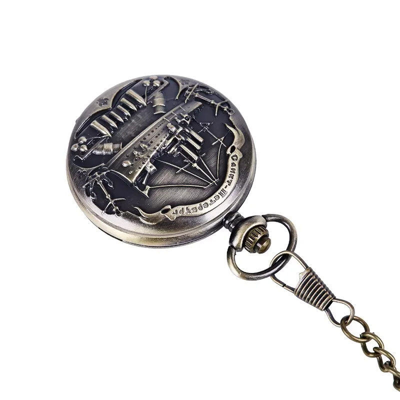 9063 Large bronze embossed cruise ship pocket watch European and American style pirate ship retro thick chain pocket watch