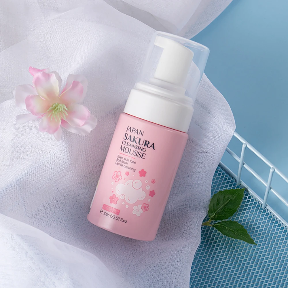 

LAIKOU Cherry Blossom Face Wash, Hydrating Foaming Cleanser for Sensitive Skin, Deep Clean Mild Pore Care 100ml