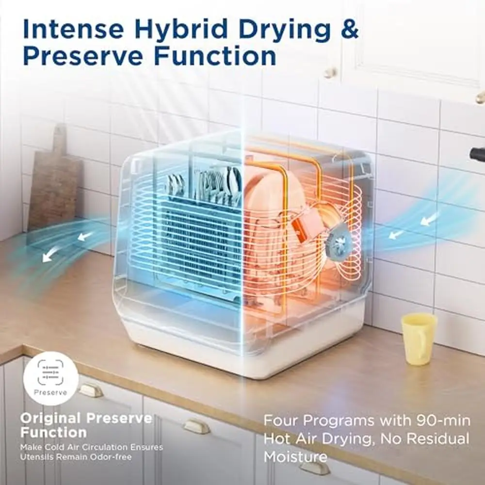 Portable Countertop Dishwasher 7L Detachable Water Tank 6 Program Compact Mini Dishwasher No Installation