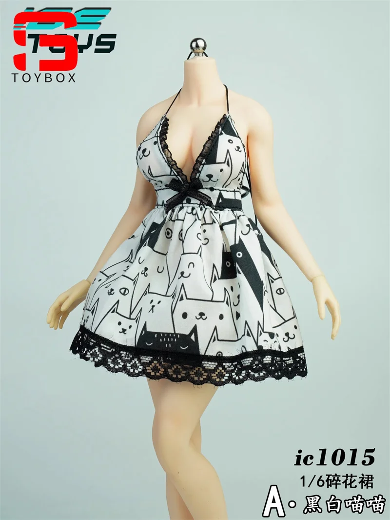 ICE TOYS ic1015 1/6 femme licou imprimé robe profonde V jupe courte vêtements modèle adapté 12 ''soldat figurine corps poupées