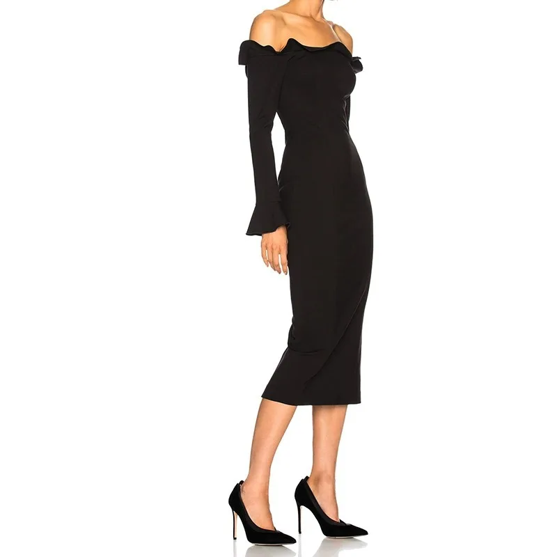 Black Mid-Length One-Shoulder Dress for Parties And Anniversaries Elegant High-Waisted Gown Perfect for Company Dinners