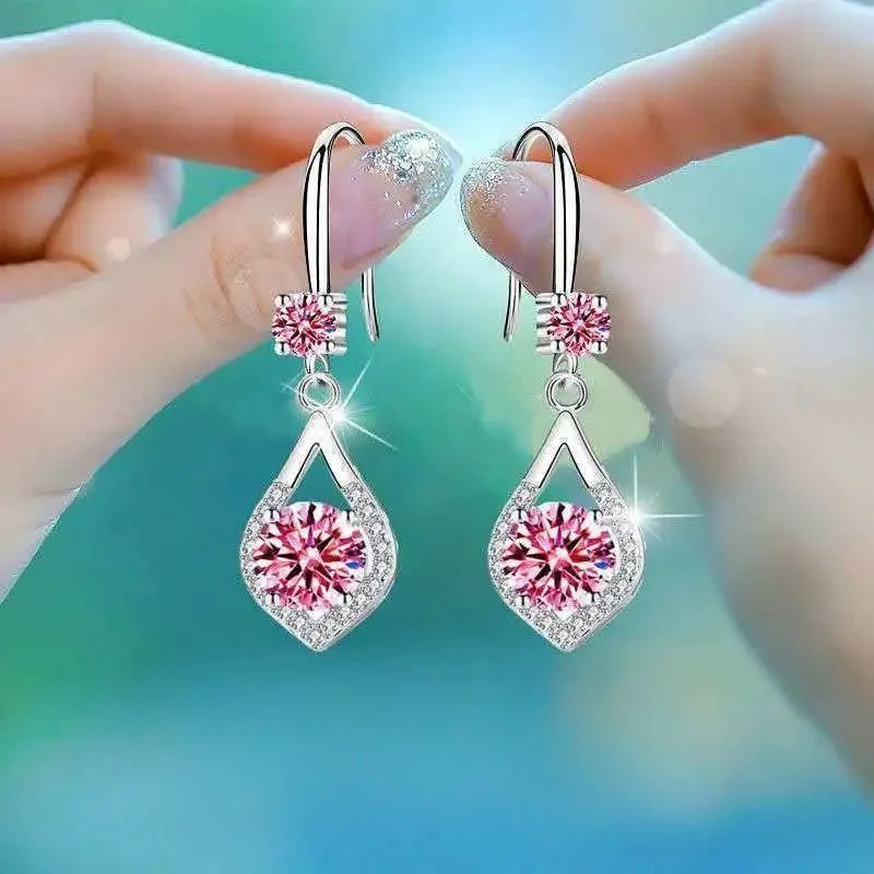 Total 1.73ct Natural Sky Blue/Pink Topaz Dangle Waterdrop Dangle Earrings 925 Sterling Silver for Women Gemstone Fine Jewelry