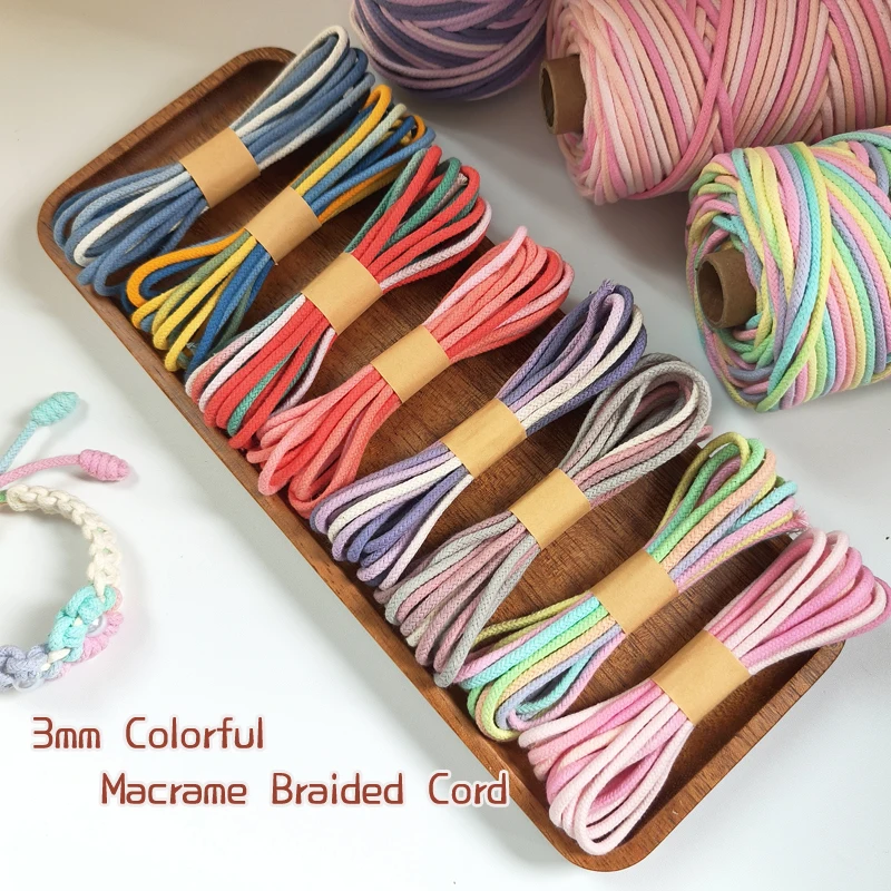 3mm Macrame Braided cord 100% Premium Cotton Braided Macrame Rope for Macramé, Crochet, Weaving  Zero Waste Bulky  Packing