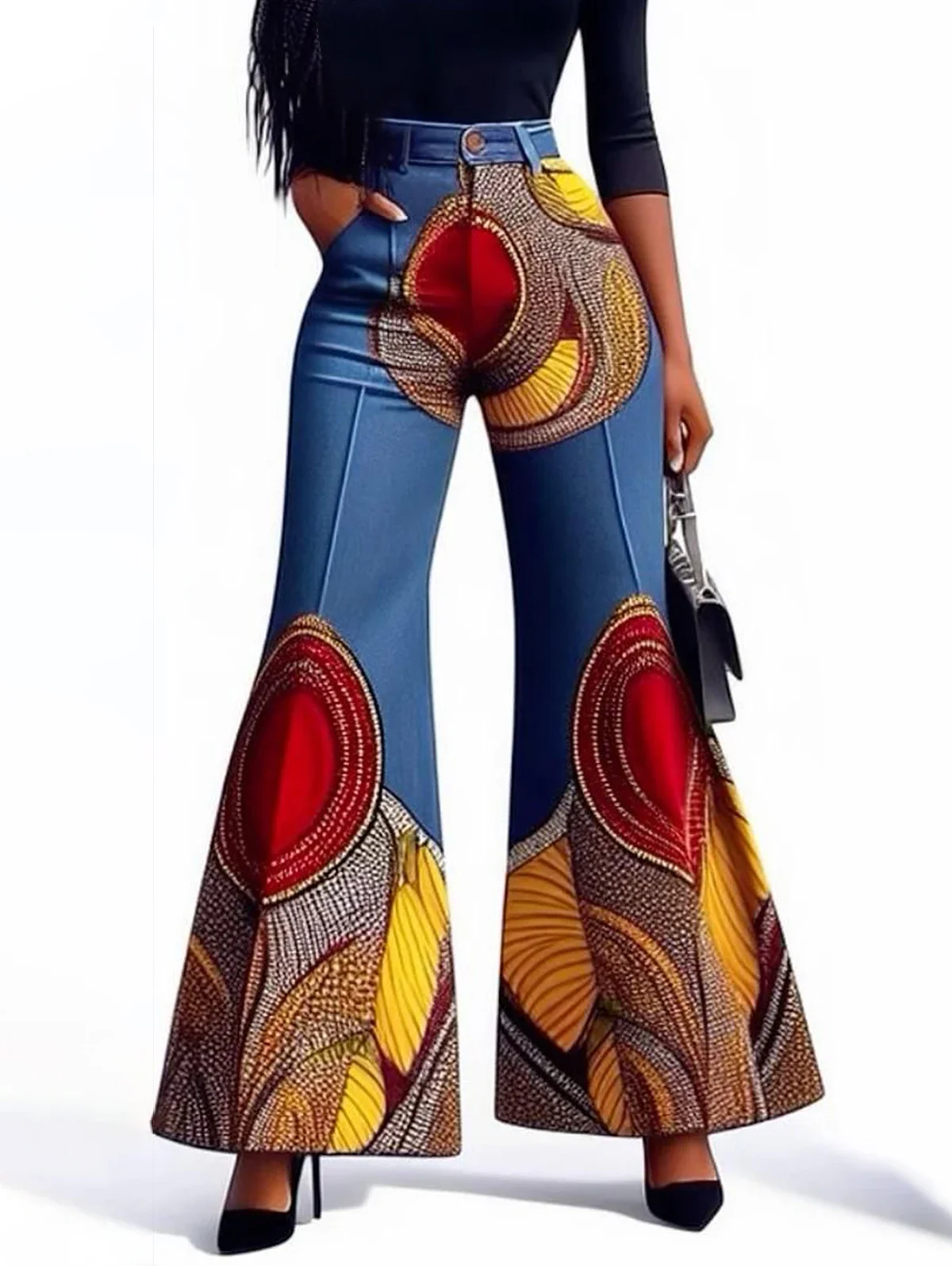 Women\'s Geo Pattern Wide Leg Pants High Waist Vintage Streetwear Fashionable Flare Trousers for Female Casual Elegant Pants