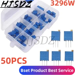 50PCS 3296W Multiturn Trimmer Potentiometer Kit High Precision 3296 Variable Resistor 500R 1K 2K 5K 10K 20K 50K 100K 200K 1M New
