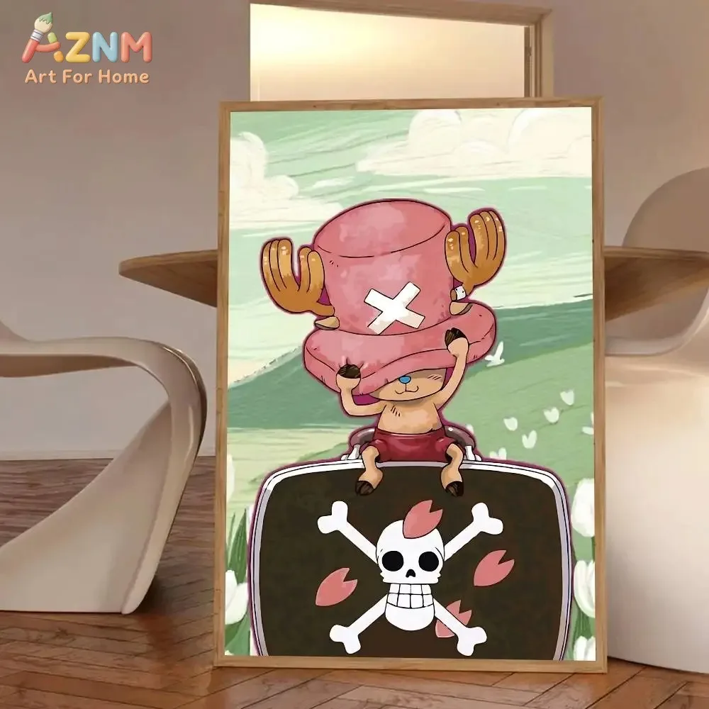 AZNM Unframed Canvas Print One Piece Tony Tony Chopper Cute Anime Character Wall Art Poster Home Decor