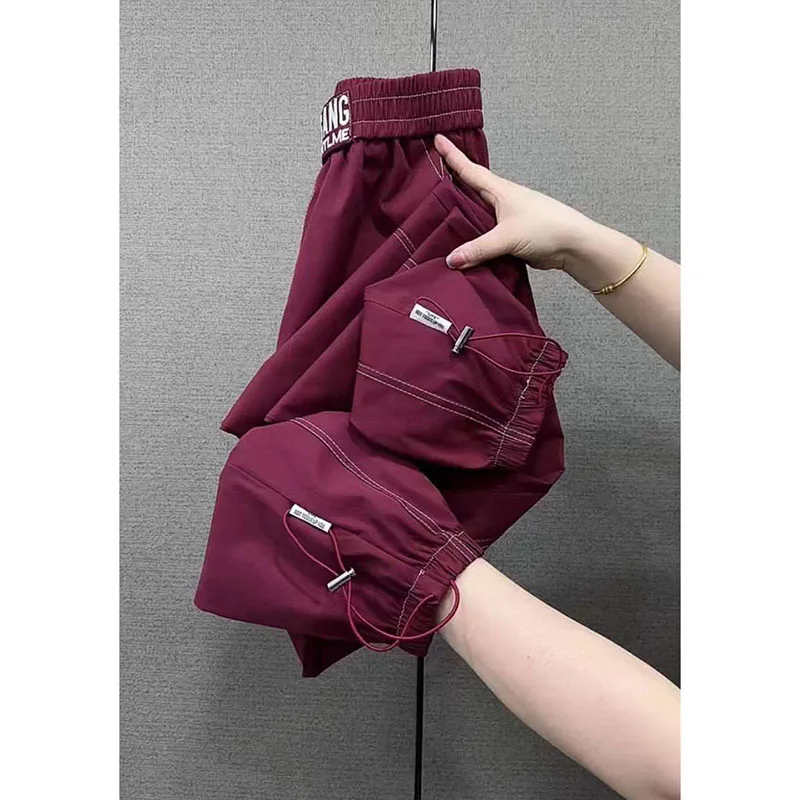 

Летние дышащие женские тонкие повседневные брюки в корейском стиле, свободные быстросохнущие спортивные штаны, женские эластичные брюки до щиколотки с высокой талией