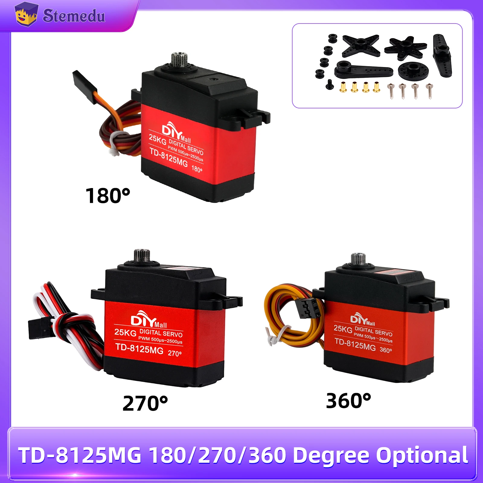 

25kg TD-8125MG PWM Digital Servo Large Torque Metal Gear 360/270/180 Degree Waterproof for DIY Robot Robotic Arm RC Cars Model