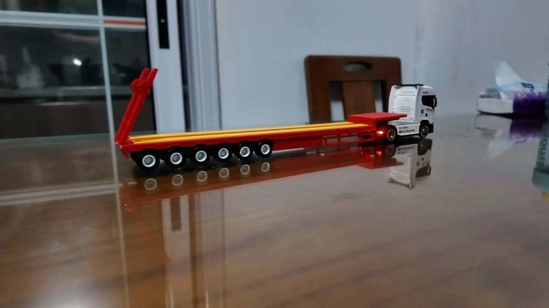 6-Axle Lowboy Trailer for 1/64 Wen NanFeng Scania  RC Truck Foldable Loading Ramps Engineering Machinery Transport Upgrade Parts