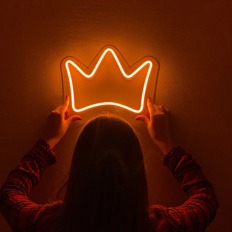 Led Crown Neon Sign Light for Kid's Birthday Party Decor Acrylic Transparent Flex Pink Sign Light Neon Bar Restaurant Bedroom