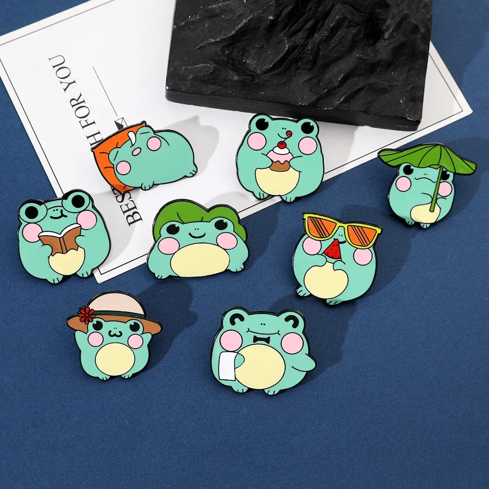 4/8 Pcs Cartoon Frog Brooch Fashion Sunglasses Animal Enamel Pin Backpack Clothing Jewelry Metal Badge Accessories