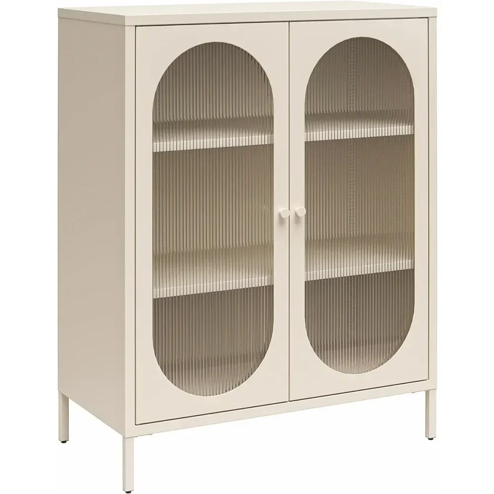 2 Door Accent Cabinet with Fluted Glass, Parchment