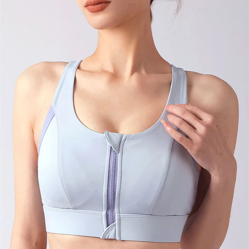 سحاب أمامي لباس خارجي جميل الظهر اللياقة البدنية سترة يوجا حمالة صدر رياضية ملابس داخلية مقاومة للصدمات عالية القوة كوب ثابت متكامل