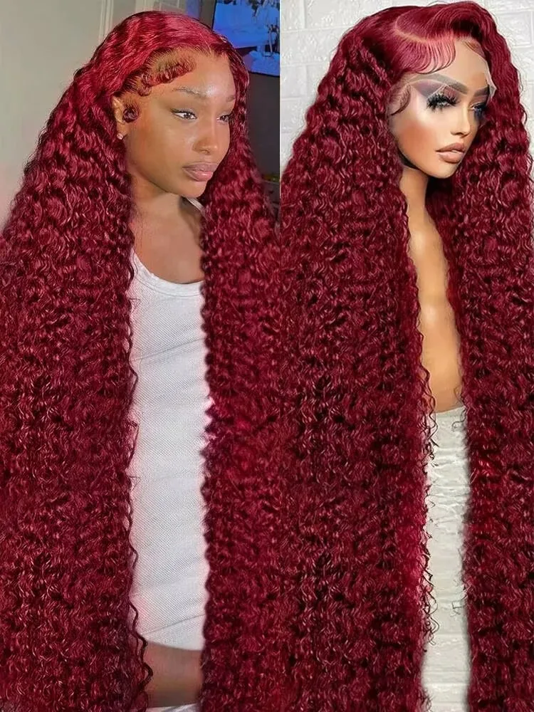 

Бордовый 13x6 Hd Парик из натуральных волос на кружеве с глубокими волнами и вьющимися волосами для женщин Волна воды Цветной 99j Красный 30-дюймовый парик на шнуровке