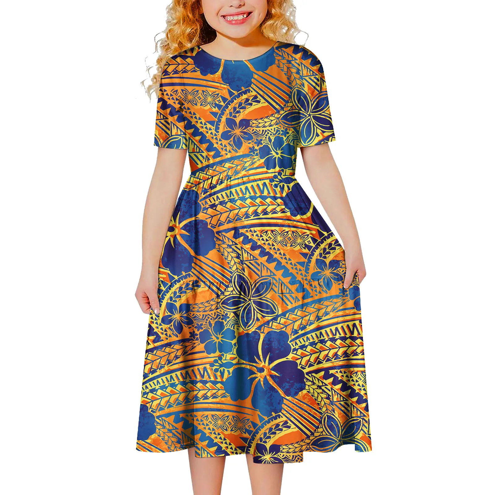 Asia & Pacific Islands Clothing Custom Image Birthday Party Prom Children Wear Samoan Polynesian Casual Girls Skirts Aloha Dress