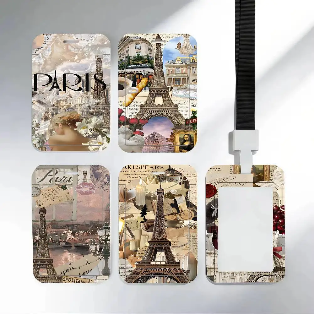 Paris Eiffel Tower Cute ID Card Holder Badge Cover PVC Card Case Student Work Card Holder Gift For Girls