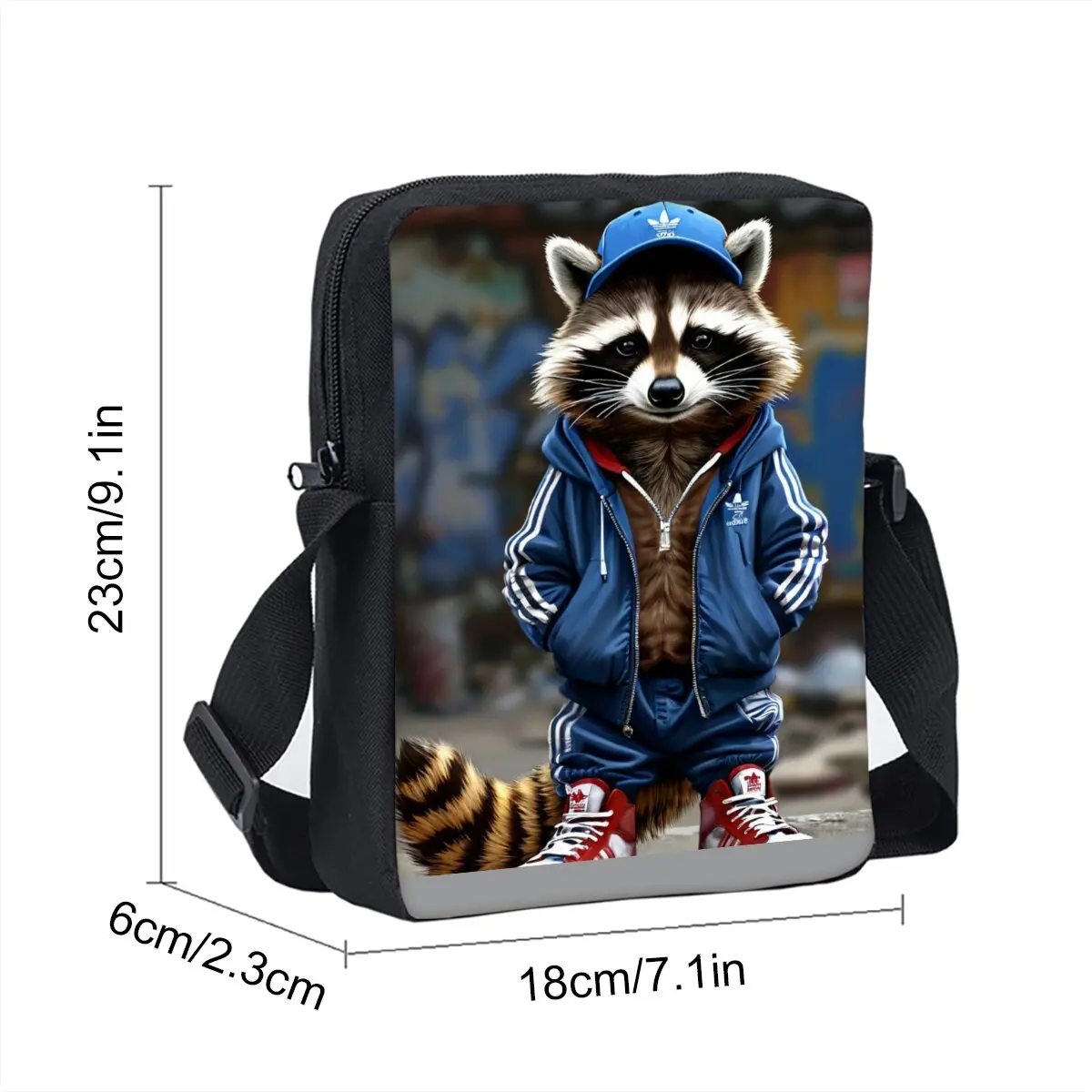 Raccoon Monkey Pattern Single Sided Messenger Bag for Boy/Girls Children Best Gifts 2D Flat Cartoon Casual Crossbody Bag