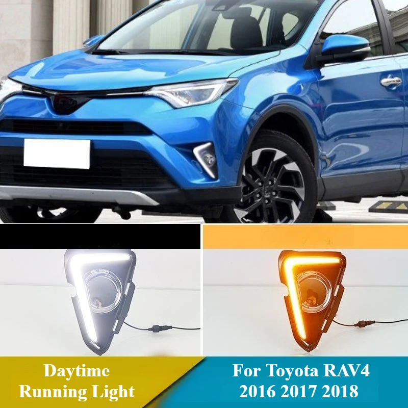 

Для Toyota RAV4 2016 2017 2018 автомобильные дневные ходовые огни светодиодные с желтым светом указатель поворота переднего бампера противотуманные фары 12 В дневные фонари