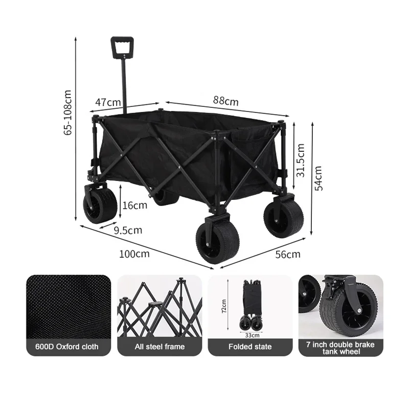 

Custom All-Terrain Tank Wheel Adjustable Heavy Duty Collapsible Folding Outdoor Garden Trolley Beach Picnic Camping Wagon Cart